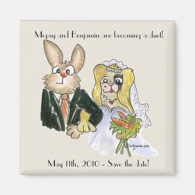 Blonde Cartoon Rabbits Wedding Save the Date Magne Magnet (Front)