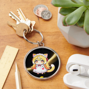 Blonde Chibi Catgirl in Midi Dress Key Ring
