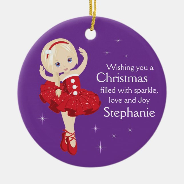 Blonde Christmas Ballerina Ceramic Ornament (Front)