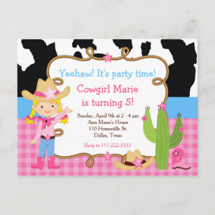 Blonde Cowgirl Western Birthday Party Invitation Postcard