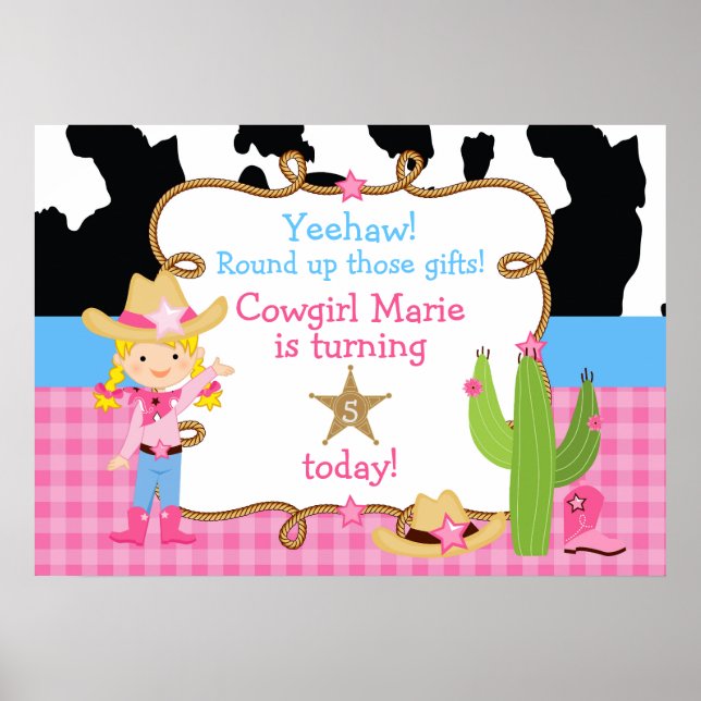 Blonde Cowgirl Western Birthday Poster (Front)