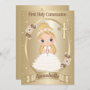 Blonde Cute Girl First Holy Communion Invitation