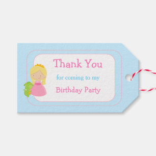 Blonde Cute Princess and Dragon Birthday Party Gift Tags
