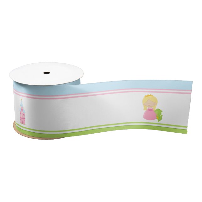Blonde Cute Princess and Dragon Birthday Party Satin Ribbon (Spool)
