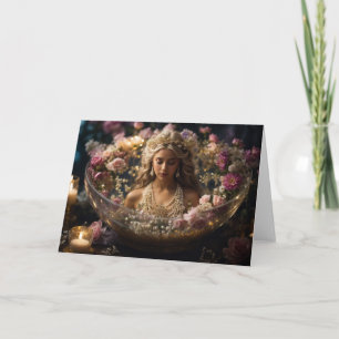 Blonde Desire Faery in Crystal Bowl Pearls Jewels Note Card