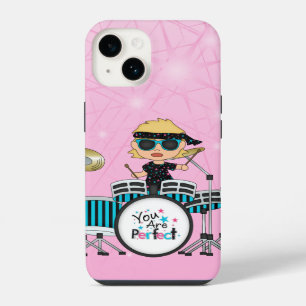 Blonde Drummer Girl with Stars on Pink iPhone 14 Case