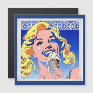 Blonde Eating Ice Cream Colourful 60s Pop Art Styl
