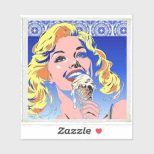 Blonde Eating Ice Cream Colourful 60s Pop Art Styl