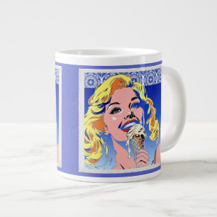 Blonde Eating Ice Cream Colourful 60s Pop Art Styl Large Coffee Mug