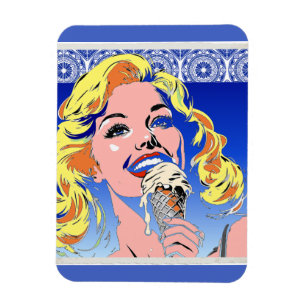 Blonde Eating Ice Cream Colourful 60s Pop Art Styl Magnet