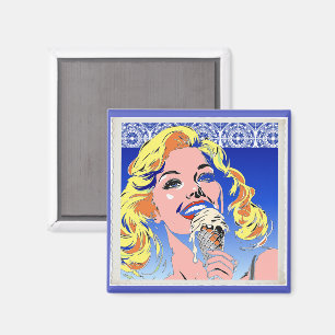 Blonde Eating Ice Cream Colourful 60s Pop Art Styl Magnet