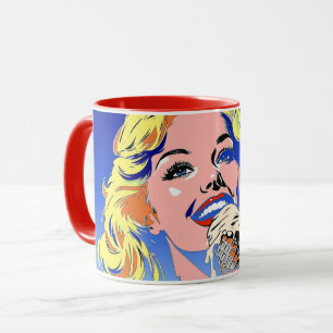 Blonde Eating Ice Cream Colourful 60s Pop Art Styl Mug