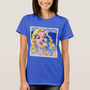Blonde Eating Ice Cream Colourful 60s Pop Art Styl T-Shirt