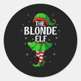 Blonde Elf Christmas Girls Women Elf Squad Xmas Fa Classic Round Sticker