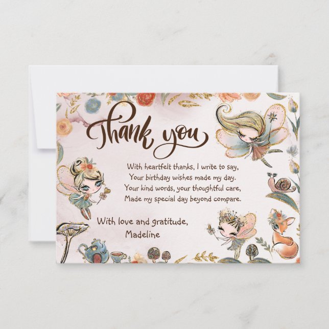 Blonde Fairy Birthday Enchanted Forest Thank You Card (Front)