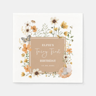Blonde Fairy Fall Wildflower 1st Birthday Party Napkin