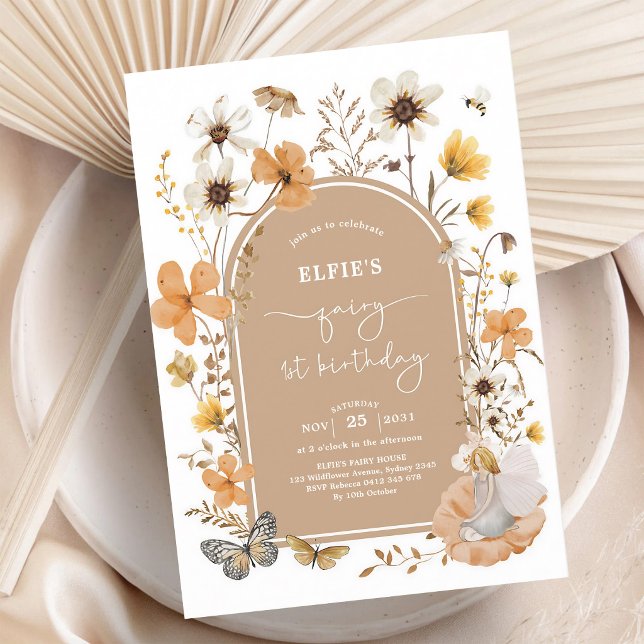 Blonde Fairy First Birthday Fall Wildflower Invitation (Creator Uploaded)