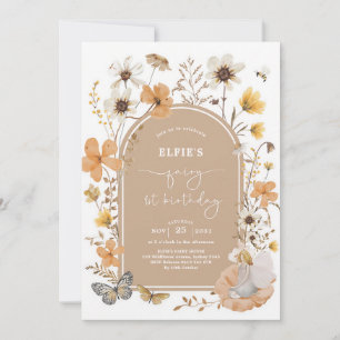 Blonde Fairy First Birthday Fall Wildflower Invitation
