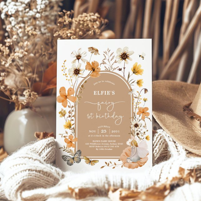 Blonde Fairy First Birthday Fall Wildflower Party Invitation (Creator Uploaded)