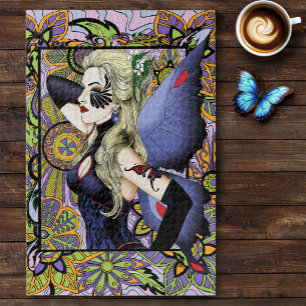 Blonde Fairy Floral Purple Jigsaw Puzzle