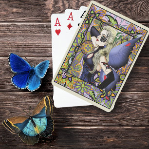 Blonde Fairy Floral Purple Playing Cards
