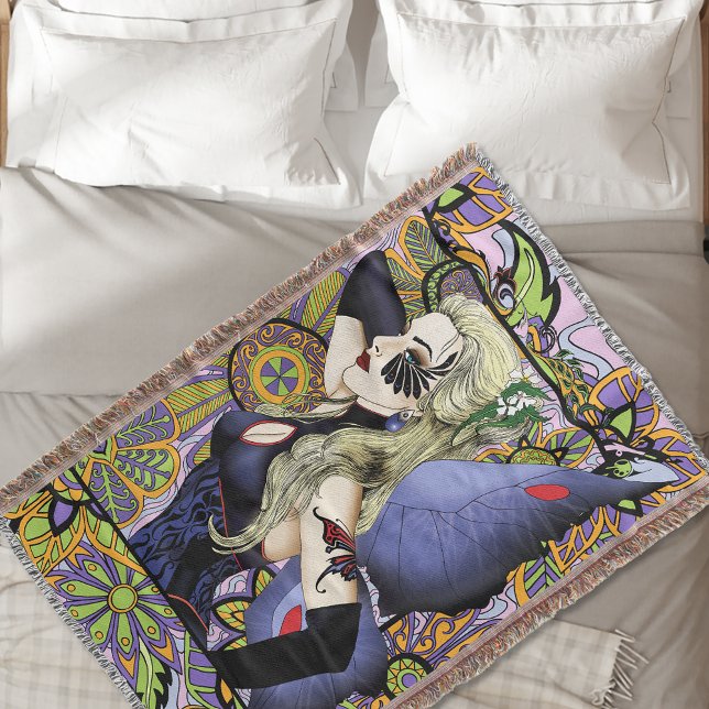 Blonde Fairy Floral Purple Throw Blanket (Creator Uploaded)