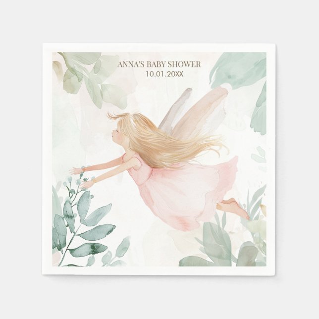 Blonde Fairy Girl Baby Shower Napkin (Front)