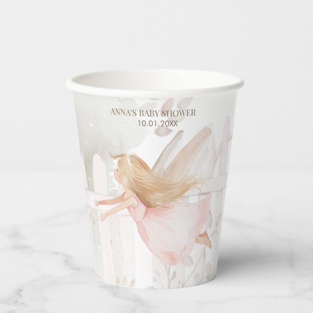 Blonde Fairy Girl Baby Shower Paper Cups (Front)