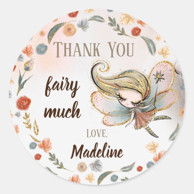 Blonde Fairy Girl Birthday Party Favour Gift Classic Round Sticker (Front)