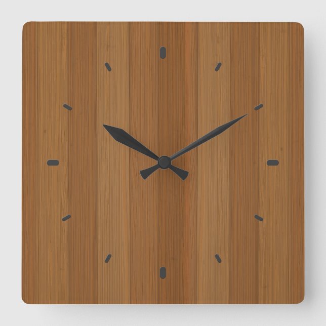 Blonde Faux Wood Planks Pattern Gold Accents Square Wall Clock (Front)
