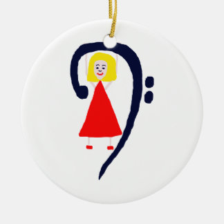 Blonde female blue bass clef red dress ceramic tree decoration