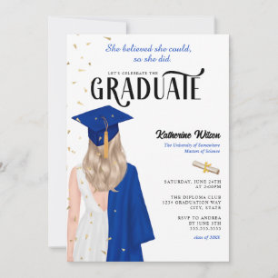 Blonde Female Blue She Believed Graduation Invitation