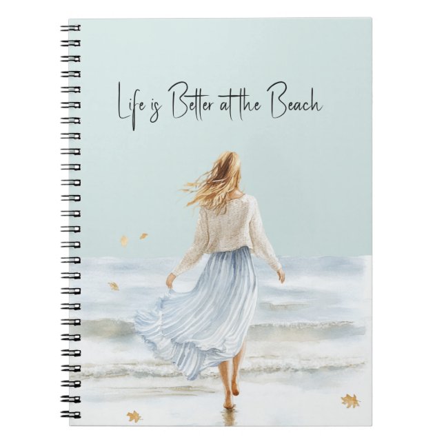 Blonde Female Blue Skirt Beach Notebook (Front)