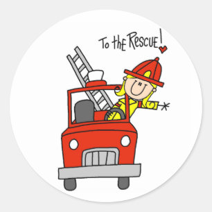 Blonde Female Firefighter with Engine Stickers