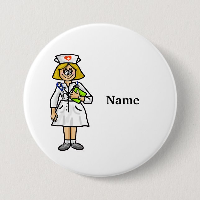 Blonde Female Nurse Button  Add Name! (Front)