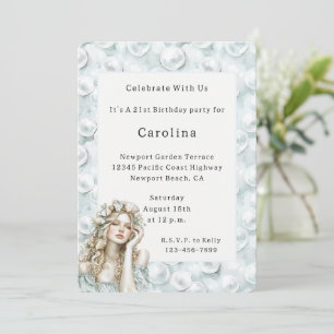 Blonde Female Pearls Birthday Invitation