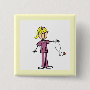 Blonde Female Stick Figure Nurse 15 Cm Square Badge