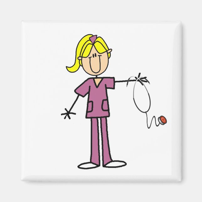 Blonde Female Stick Figure Nurse Magnet (Front)