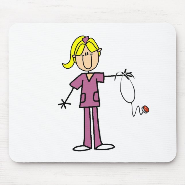 Blonde Female Stick Figure Nurse Mouse Pad (Front)
