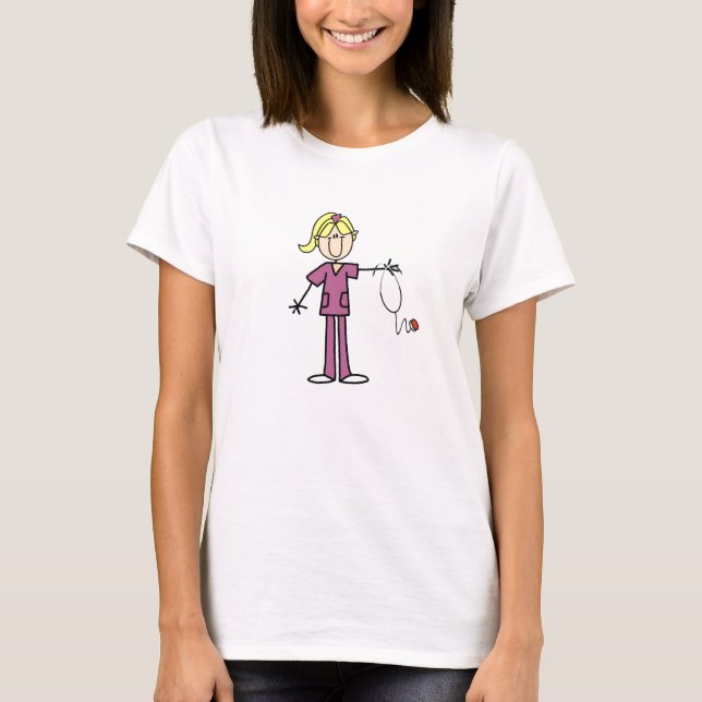 Blonde Female Stick Figure Nurse T-Shirt (Front)