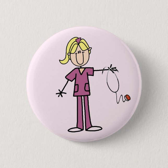 Blonde Female Stick Figure Nurse T-shirts 6 Cm Round Badge (Front)