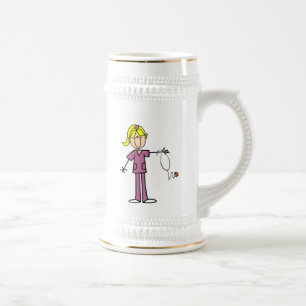 Blonde Female Stick Figure Nurse T-shirts Beer Stein