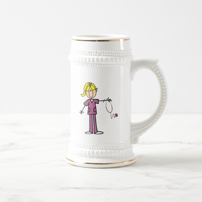 Blonde Female Stick Figure Nurse T-shirts Beer Stein (Right)