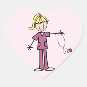 Blonde Female Stick Figure Nurse T-shirts Heart Sticker