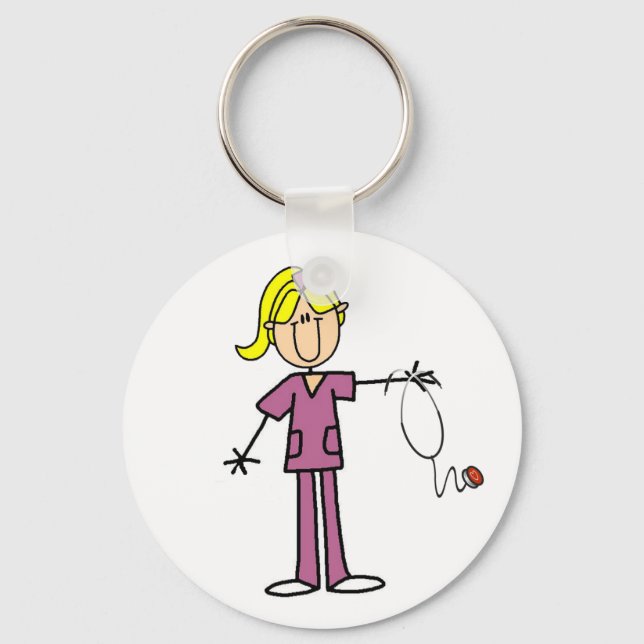 Blonde Female Stick Figure Nurse T-shirts Key Ring (Front)