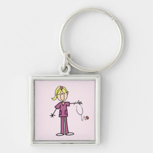 Blonde Female Stick Figure Nurse T-shirts Key Ring