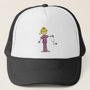 Blonde Female Stick Figure Nurse T-shirts Trucker Hat
