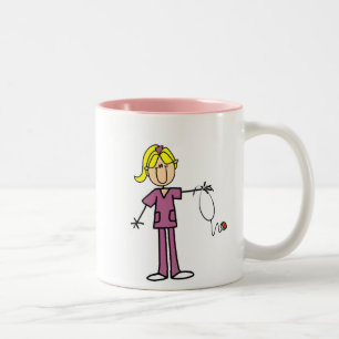 Blonde Female Stick Figure Nurse Two-Tone Coffee Mug