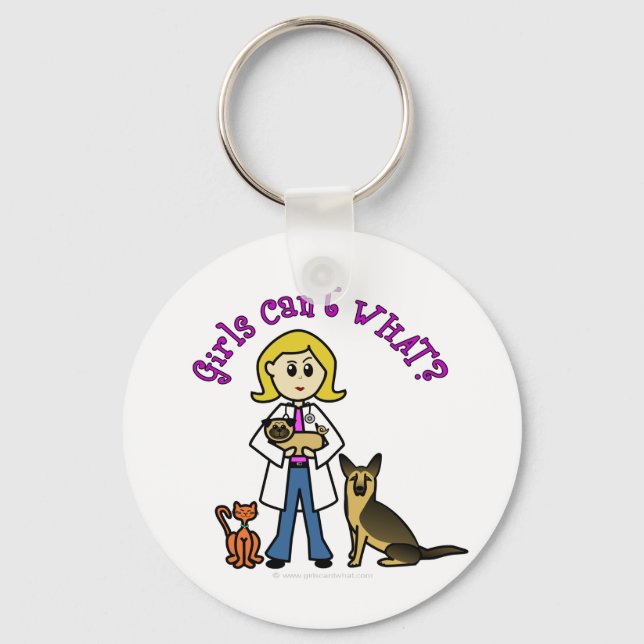 Blonde Female Veterinarian Key Ring (Front)