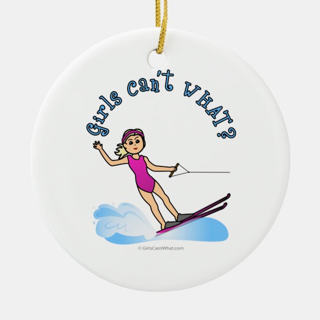Blonde Female Water Skier Ceramic Tree Decoration (Front)